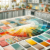 A colorful illustration displaying various color choices for splashback tiles.