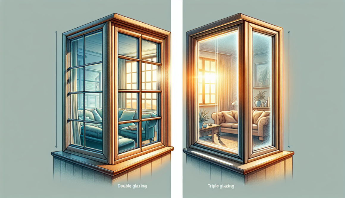 An illustration comparing double glazing and triple glazing windows, highlighting their structural differences.