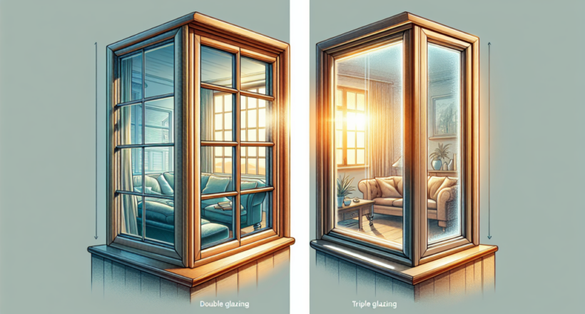 An illustration comparing double glazing and triple glazing windows, highlighting their structural differences.